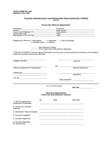 tieza refund application form no. 353|PHILIPPINE TRAVEL TAX: How to Pay .